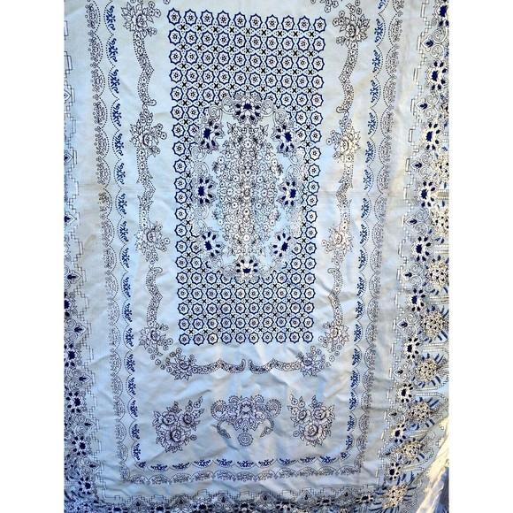 Alpha Ittech Tex Printed Blue Gray Silver Floral Tablecloth 85x53 Geometric Star - Picture 3 of 11
